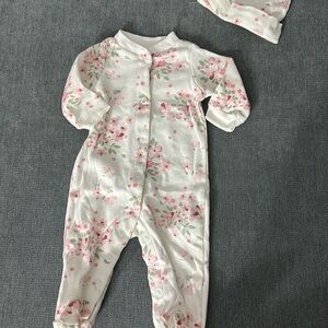 Little Me Pink and White Floral Footie